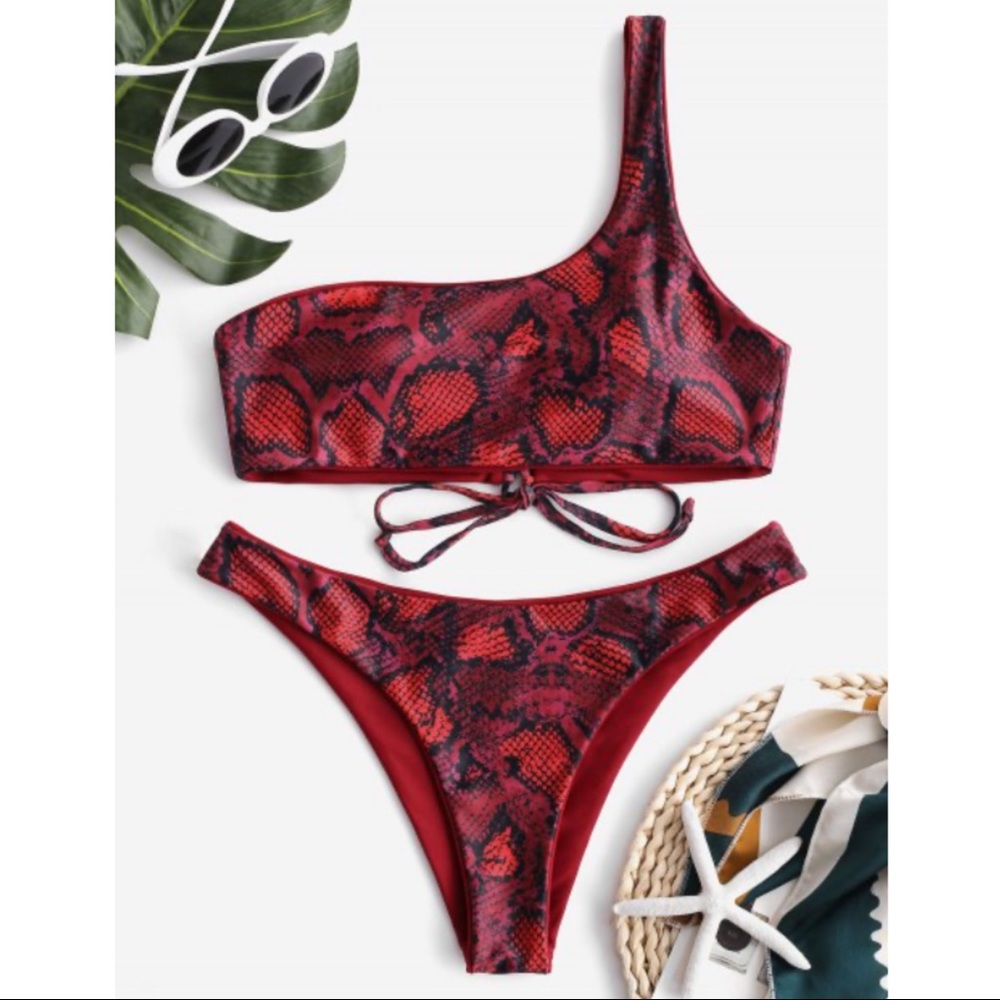 Reversible Snake Print Bikini - One Shoulder